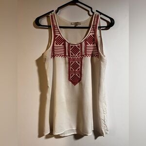 Spense Cream and Red Embroidered Tank Top